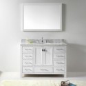 Caroline Avenue 48" Single Bathroom Vanity in White with Marble Top and Round Sink with Brushed Nickel Faucet and Mirror