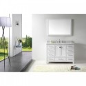 Caroline Avenue 48" Single Bathroom Vanity in White with Marble Top and Round Sink with Brushed Nickel Faucet and Mirror