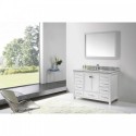 Caroline Avenue 48" Single Bathroom Vanity in White with Marble Top and Round Sink with Brushed Nickel Faucet and Mirror
