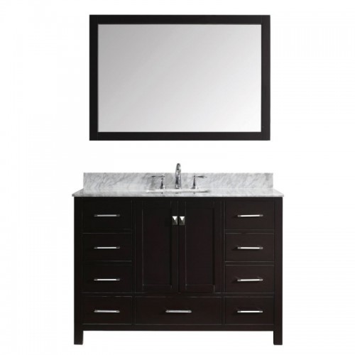 Caroline Avenue 48" Single Bathroom Vanity in Espresso with Marble Top and Square Sink with Mirror