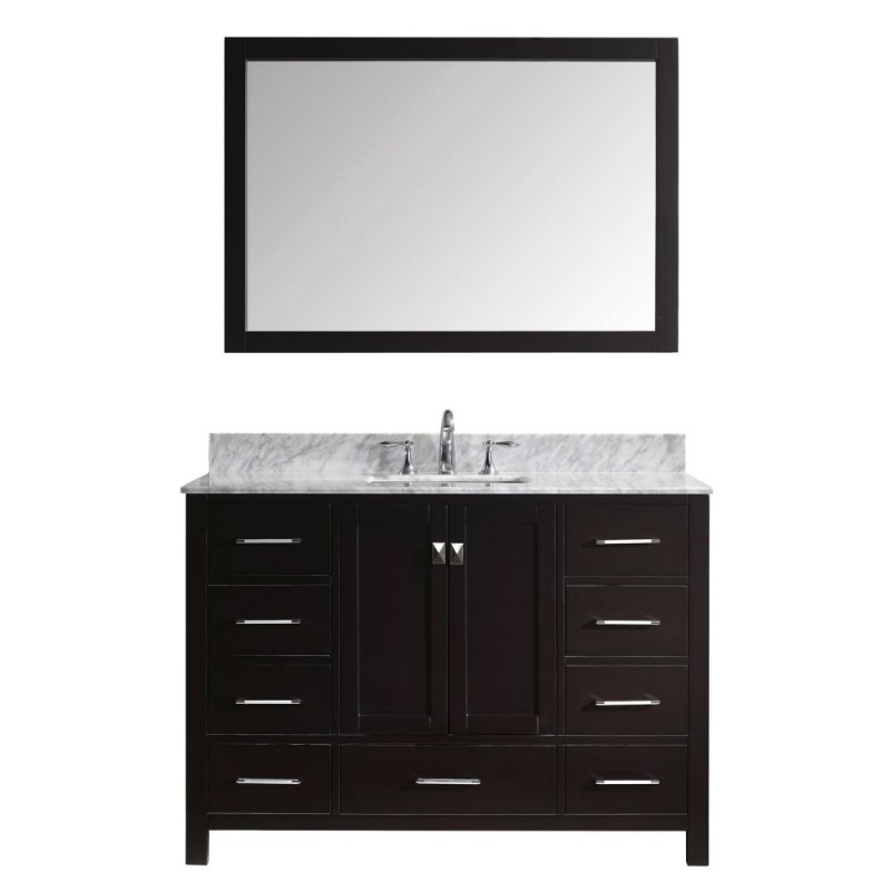 Caroline Avenue 48" Single Bathroom Vanity in Espresso with Marble Top and Square Sink with Mirror