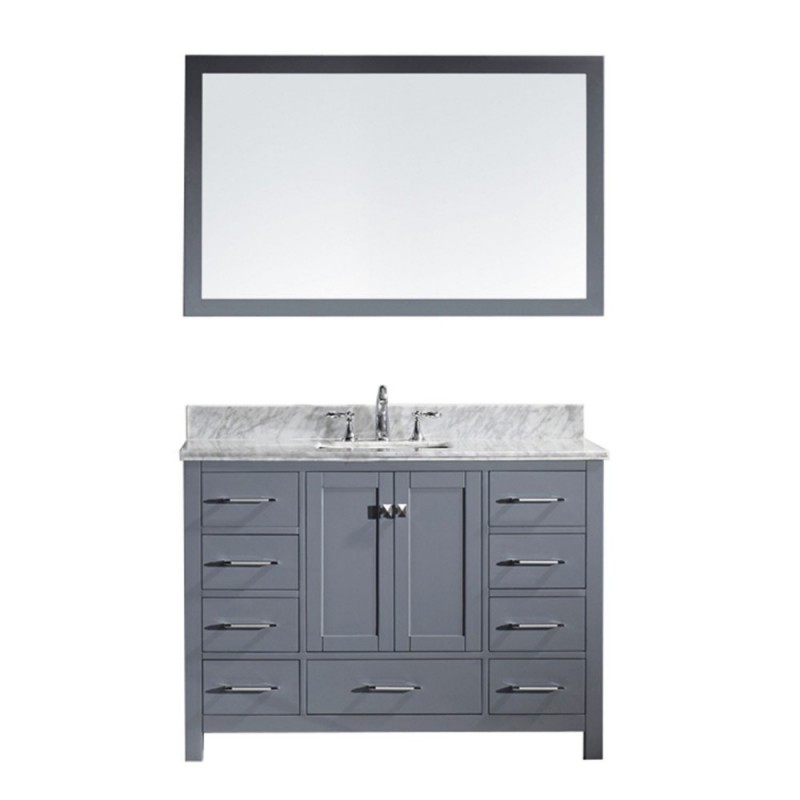 Caroline Avenue 48" Single Bathroom Vanity in Grey with Marble Top and Square Sink with Mirror