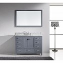 Caroline Avenue 48" Single Bathroom Vanity in Grey with Marble Top and Square Sink with Brushed Nickel Faucet and Mirror
