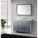 Caroline Avenue 48" Single Bathroom Vanity in Grey with Marble Top and Square Sink with Brushed Nickel Faucet and Mirror
