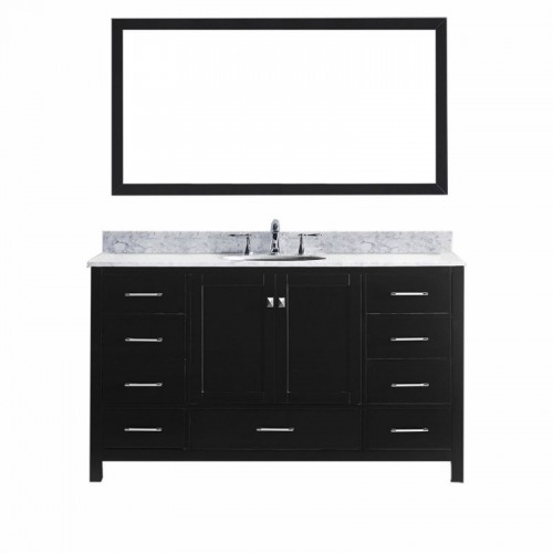 Caroline Avenue 60" Single Bathroom Vanity in Espresso with Marble Top and Round Sink with Mirror
