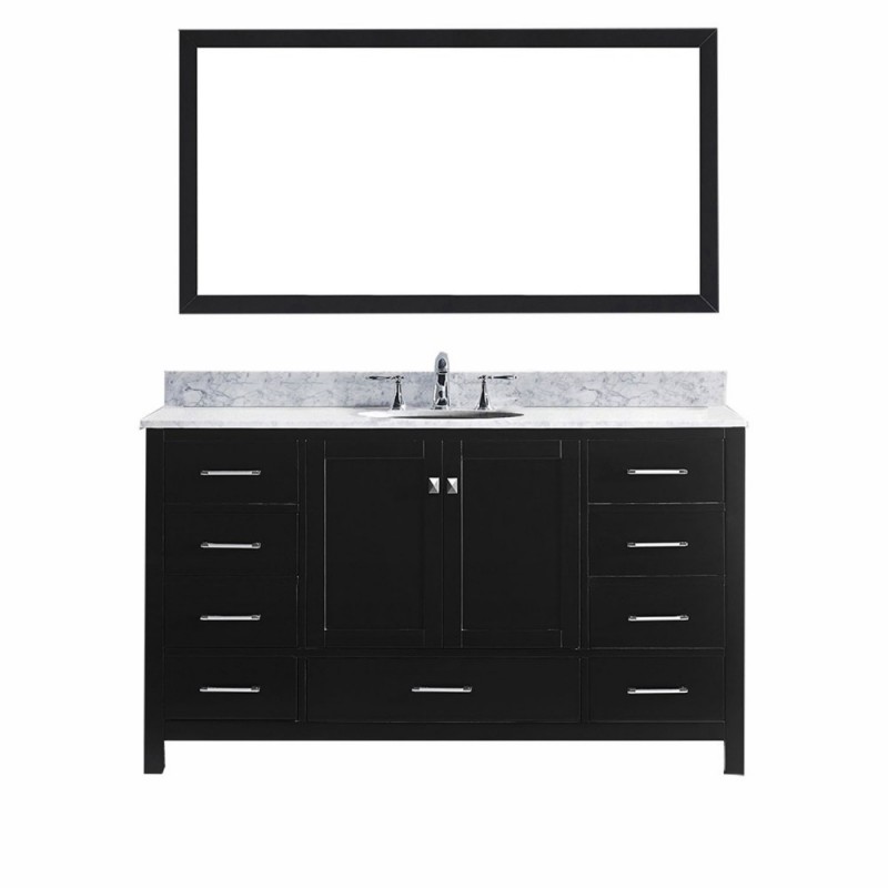 Caroline Avenue 60" Single Bathroom Vanity in Espresso with Marble Top and Round Sink with Mirror