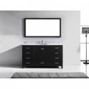 Caroline Avenue 60" Single Bathroom Vanity in Espresso with Marble Top and Round Sink with Mirror