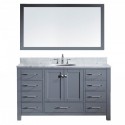 Caroline Avenue 60" Single Bathroom Vanity in Grey with Marble Top and Round Sink with Mirror