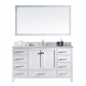 Caroline Avenue 60" Single Bathroom Vanity in White with Marble Top and Round Sink with Mirror