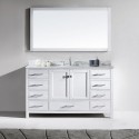 Caroline Avenue 60" Single Bathroom Vanity in White with Marble Top and Round Sink with Mirror