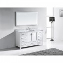 Caroline Avenue 60" Single Bathroom Vanity in White with Marble Top and Round Sink with Mirror