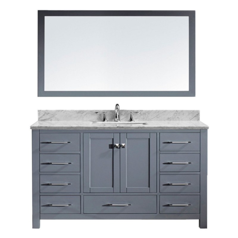 Caroline Avenue 60" Single Bathroom Vanity in Grey with Marble Top and Square Sink with Mirror
