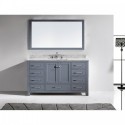 Caroline Avenue 60" Single Bathroom Vanity in Grey with Marble Top and Square Sink with Mirror