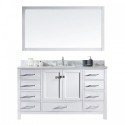 Caroline Avenue 60" Single Bathroom Vanity in White with Marble Top and Square Sink with Mirror