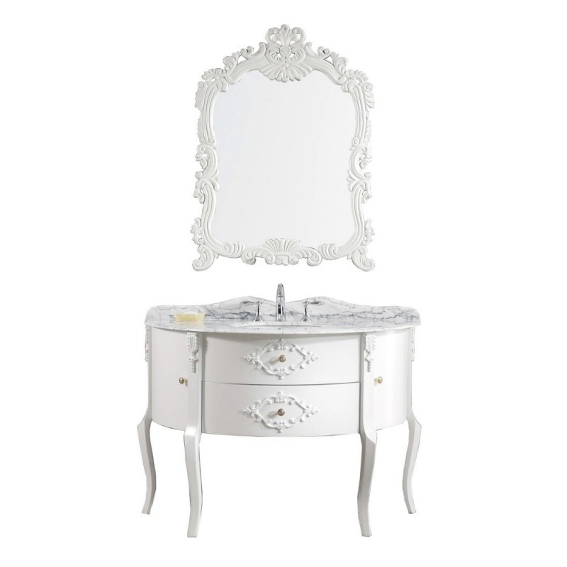 Abigail 48" Single Bathroom Vanity in White with Top and Round Sink with Polished Chrome Faucet and Mirror