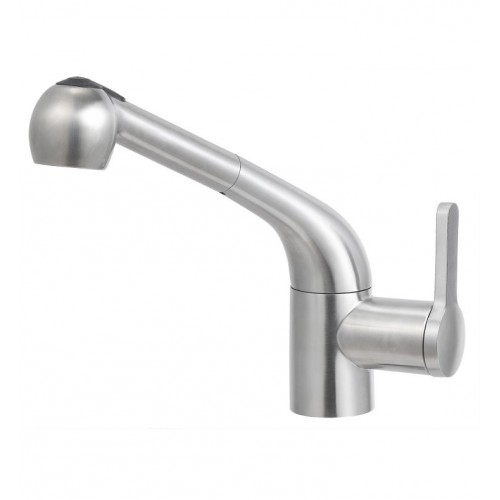 ALFI brand AB2023-BSS Solid Brushed Stainless Steel Pull Out Single Hole Kitchen Faucet