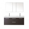 Midori 54" Double Bathroom Vanity in Wenge with White Polymarble Top and Square Sink with Polished Chrome Faucet
