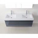 Zuri 55" Double Bathroom Vanity in Grey with White Polymarble Top and Square Sink with Brushed Nickel Faucet