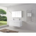 Zuri 55" Double Bathroom Vanity in Gloss White with White Polymarble Top and Square Sink with Brushed Nickel Faucet