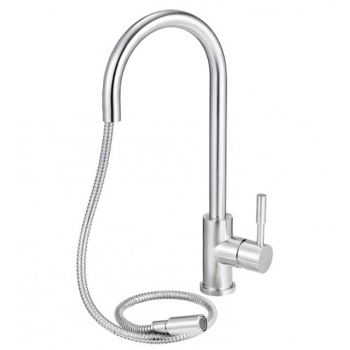 ALFI brand AB2028-BSS Solid Brushed Stainless Steel Single Hole Pull Down Kitchen Faucet