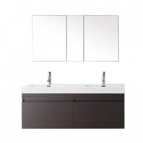 Zuri 55" Double Bathroom Vanity in Wenge with White Polymarble Top and Square Sink with Polished Chrome Faucet