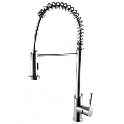 ALFI brand AB2013 Solid Stainless Steel Commercial Spring Kitchen Faucet with Pull Down Shower Spray