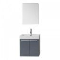 Midori 24" Single Bathroom Vanity in Grey with White Polymarble Top and Square Sink with Brushed Nickel Faucet and Mirror