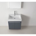 Midori 24" Single Bathroom Vanity in Grey with White Polymarble Top and Square Sink with Brushed Nickel Faucet and Mirror