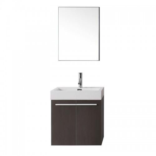 Midori 24" Single Bathroom Vanity in Wenge with White Polymarble Top and Square Sink with Polished Chrome Faucet and Mirror