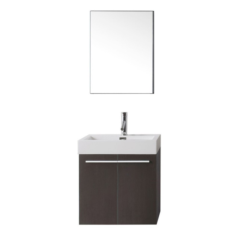 Midori 24" Single Bathroom Vanity in Wenge with White Polymarble Top and Square Sink with Polished Chrome Faucet and Mirror