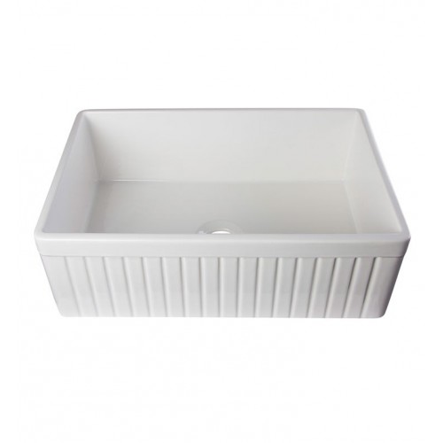 ALFI brand AB509-W White 30" Fluted Apron Single Bowl Fireclay Farmhouse Kitchen Sink