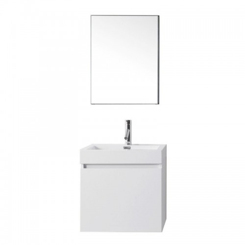 Zuri 24" Single Bathroom Vanity in Gloss White with White Polymarble Top and Square Sink with Polished Chrome Faucet and Mirror
