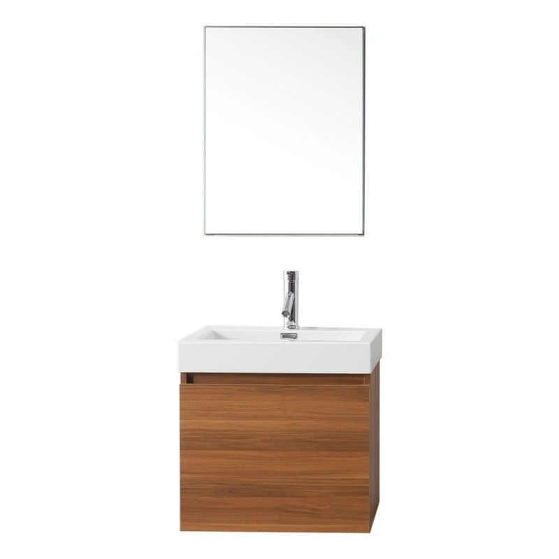 Zuri 24" Single Bathroom Vanity in Plum with White Polymarble Top and Square Sink with Polished Chrome Faucet and Mirror