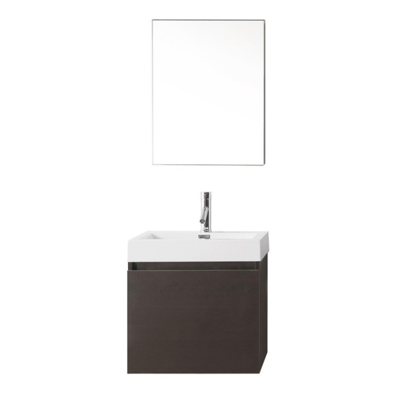 Zuri 24" Single Bathroom Vanity in Wenge with White Polymarble Top and Square Sink with Brushed Nickel Faucet and Mirror