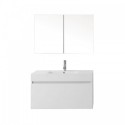 Zuri 39" Single Bathroom Vanity in Gloss White with White Polymarble Top and Square Sink with Polished Chrome Faucet and Mirror