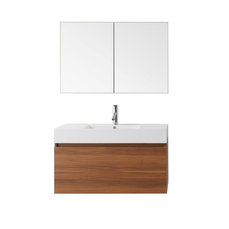 Zuri 39" Single Bathroom Vanity in Plum with White Polymarble Top and Square Sink with Brushed Nickel Faucet and Mirror