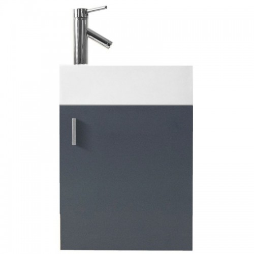 Carino 16" Single Bathroom Vanity in Grey with White Polymarble Top and Square Sink with Polished Chrome Faucet