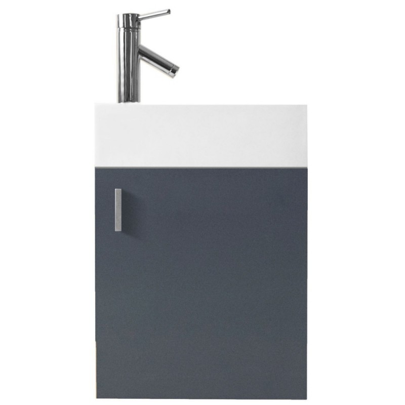 Carino 16" Single Bathroom Vanity in Grey with White Polymarble Top and Square Sink with Brushed Nickel Faucet
