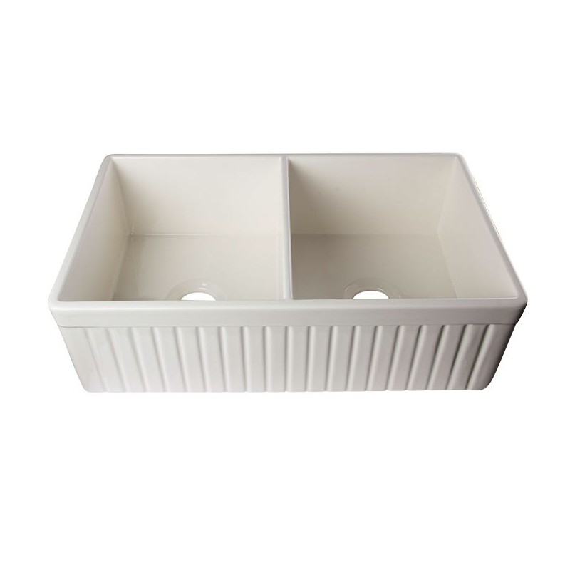 ALFI Brand AB537-B Double Basin Farmhouse Fireclay Kitchen Sink in Biscuit