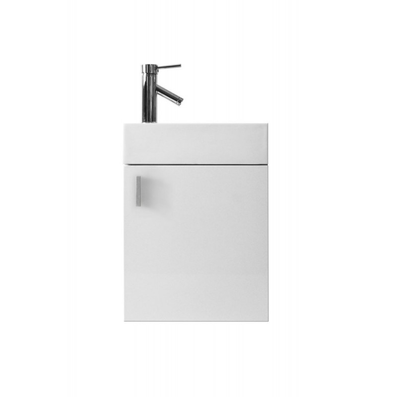 Carino 16" Single Bathroom Vanity in Gloss White with White Polymarble Top and Square Sink with Brushed Nickel Faucet
