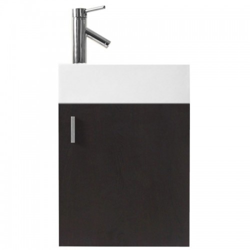 Carino 16" Single Bathroom Vanity in Wenge with White Polymarble Top and Square Sink with Brushed Nickel Faucet