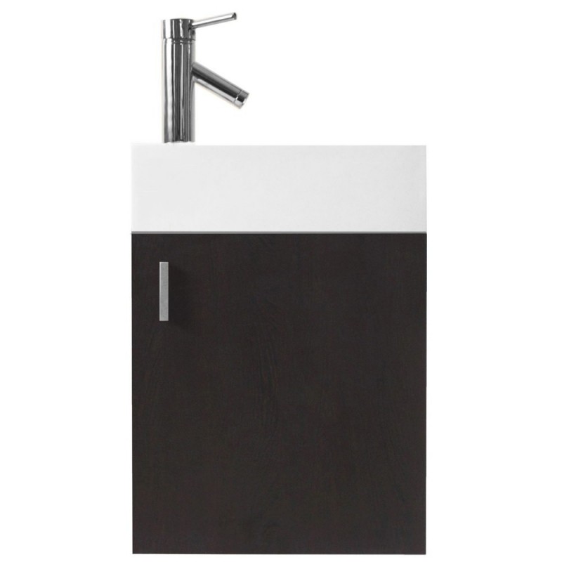 Carino 16" Single Bathroom Vanity in Wenge with White Polymarble Top and Square Sink with Brushed Nickel Faucet