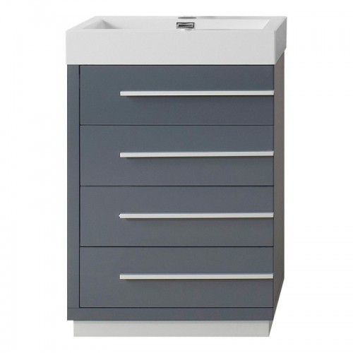 Bailey 24" Single Bathroom Vanity in Grey with White Polymarble Top and Square Sink