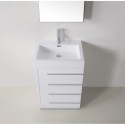 Bailey 24" Single Bathroom Vanity in Gloss White with White Polymarble Top and Square Sink with Polished Chrome Faucet and Mirror