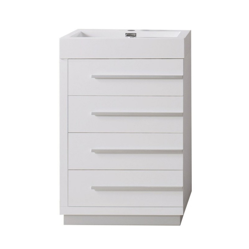 Bailey 24" Single Bathroom Vanity in Gloss White with White Polymarble Top and Square Sink
