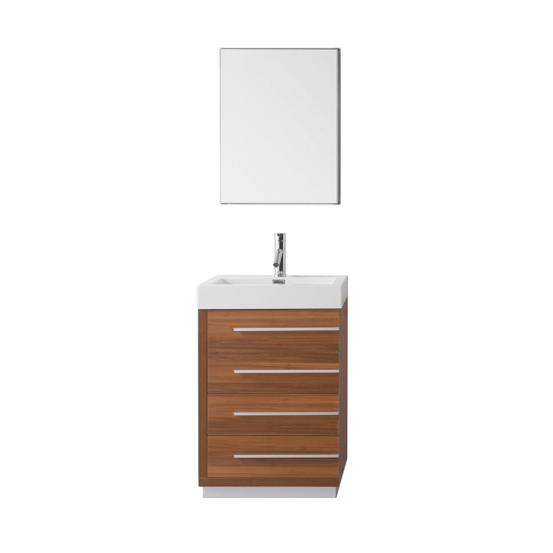 Bailey 24" Single Bathroom Vanity in Plum with White Polymarble Top and Square Sink with Polished Chrome Faucet and Mirror