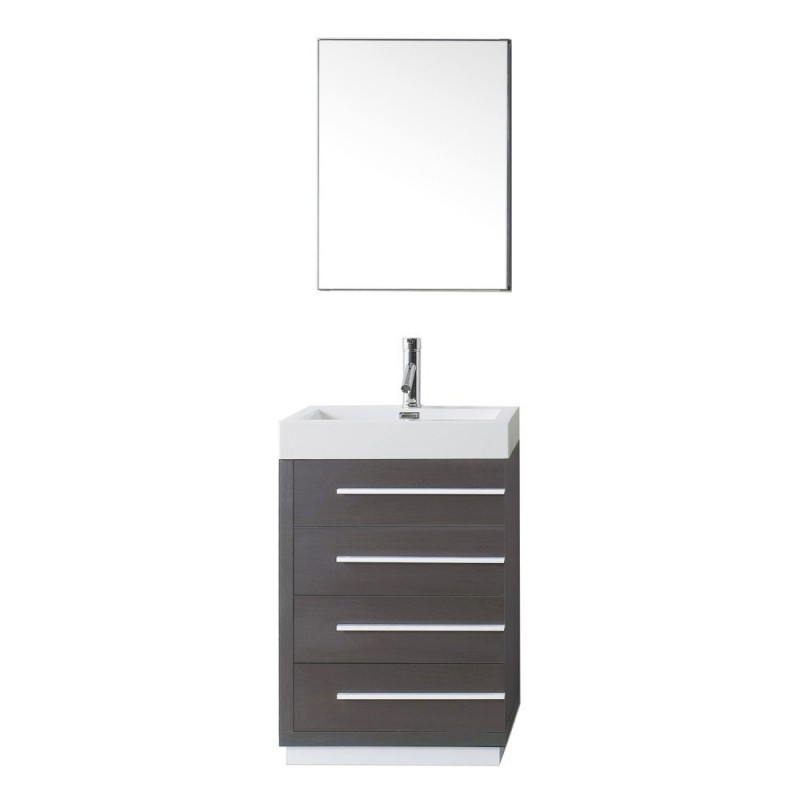 Bailey 24" Single Bathroom Vanity in Wenge with White Polymarble Top and Square Sink with Brushed Nickel Faucet and Mirror