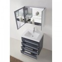 Bailey 30" Single Bathroom Vanity in Grey with White Polymarble Top and Square Sink with Brushed Nickel Faucet and Mirror