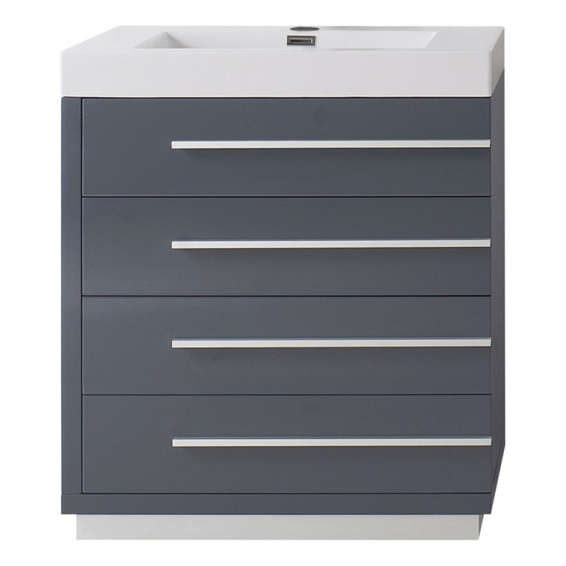 Bailey 30" Single Bathroom Vanity in Grey with White Polymarble Top and Square Sink