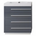 Bailey 30" Single Bathroom Vanity in Grey with White Polymarble Top and Square Sink